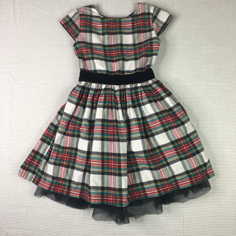 Carters Girls 7 Plaid Holiday Dress Christmas Party Velvet Bow Tulle Red Green